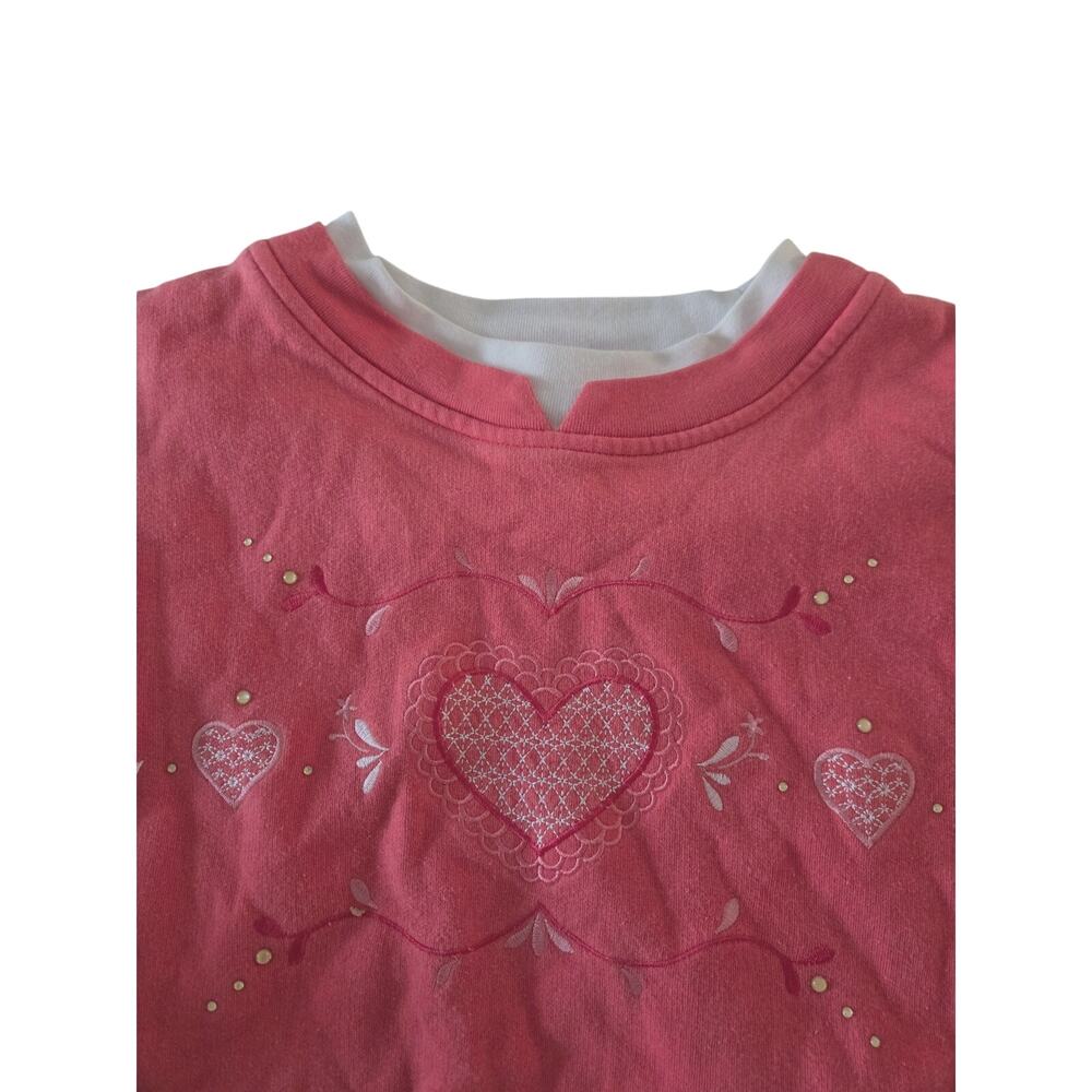 Vintage 90s BonWorth Coral Pink Sweatshirt Embroidered Hearts Sweatshirt Large